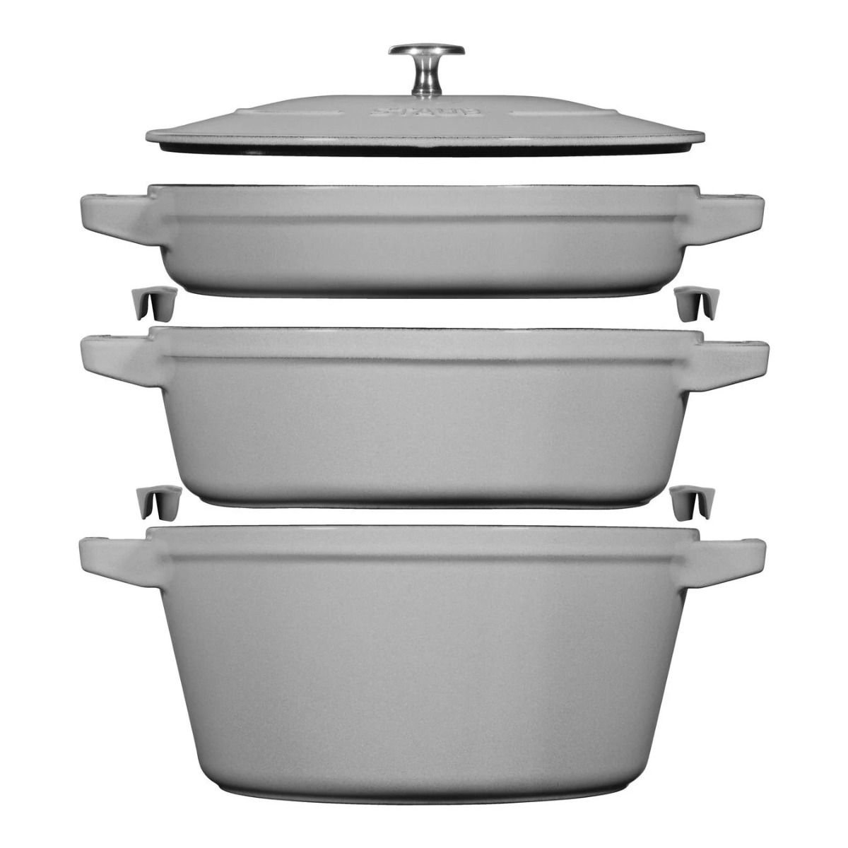 Staub Stackable Cocotte, Braiser, and Grill Pan with Lid | Graphite Grey Staub Stackable Cocotte, Braiser, And Grill Pan With Lid | Graphite Grey -Le Creuset sales 1010767 1