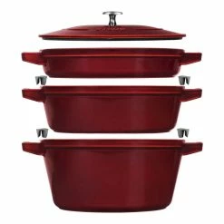 Staub Stackable Cocotte, Braiser, And Grill Pan With Lid | Grenadine