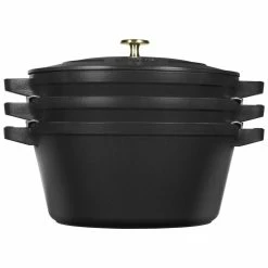 Staub Stackable Cocotte, Braiser, And Grill Pan With Lid | Black -Le Creuset sales 1010886 7