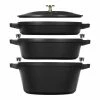 Staub Stackable Cocotte, Braiser, And Grill Pan With Lid | Black -Le Creuset sales 1021322