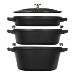 Staub Stackable Cocotte, Braiser, And Grill Pan With Lid | Black