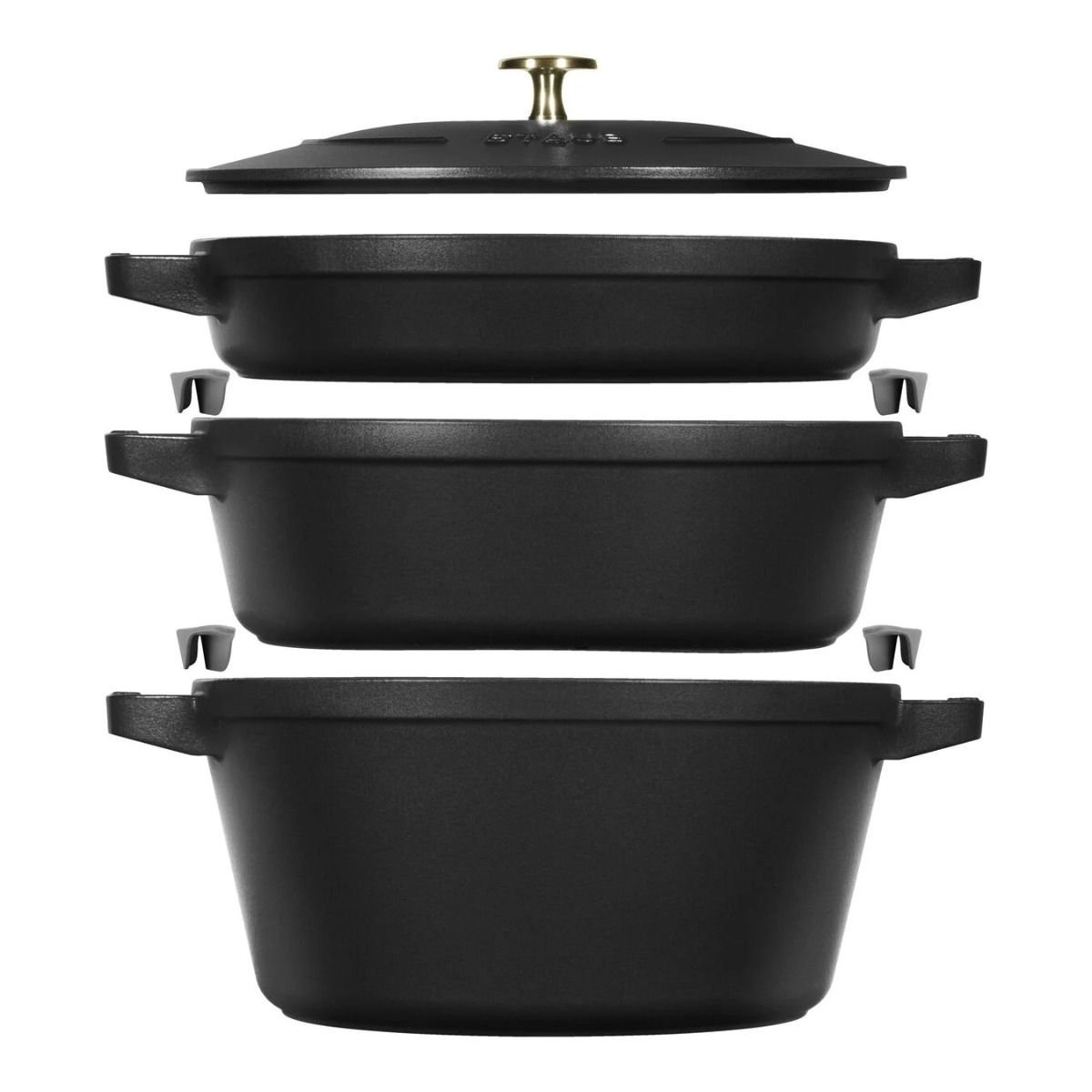 Staub Stackable Cocotte, Braiser, and Grill Pan with Lid | Black Staub Stackable Cocotte, Braiser, And Grill Pan With Lid | Black -Le Creuset sales 1021322