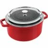 Staub 4 Qt. Round Cocotte/Dutch Oven With Glass Lid | Cherry Red -Le Creuset sales 11412406 1