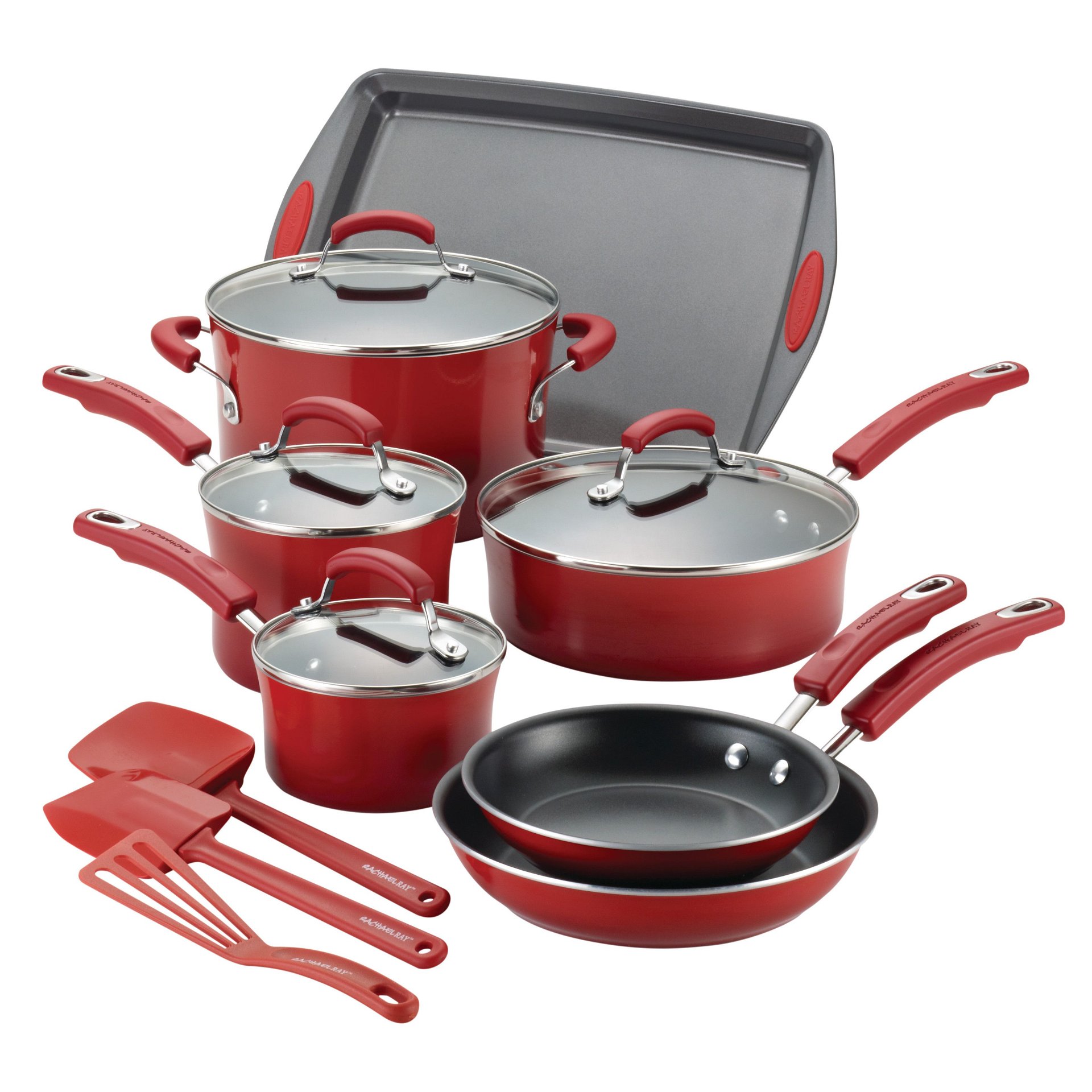 Rachael Ray Red Gradient 14 Piece Enamel Cookware Set -Le Creuset sales 14267 rachael ray red gradient 14 piece enamel cookware set