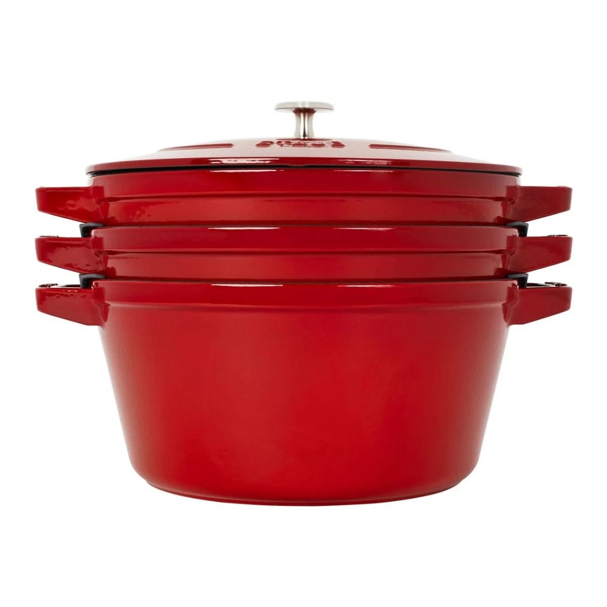 Staub Stackable Cocotte, Braiser, and Grill Pan with Lid | Cherry Staub Stackable Cocotte, Braiser, And Grill Pan With Lid | Cherry -Le Creuset sales 14552606 04