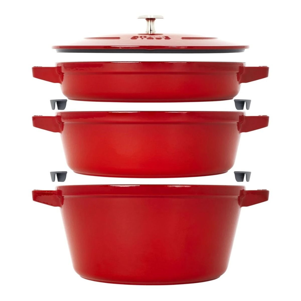 Staub Stackable Cocotte, Braiser, and Grill Pan with Lid | Cherry Staub Stackable Cocotte, Braiser, And Grill Pan With Lid | Cherry -Le Creuset sales 14552606 05 1