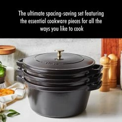 Staub Stackable Cocotte, Braiser, And Grill Pan With Lid | Black -Le Creuset sales 712w2rqpvyl. ac sl1280 1