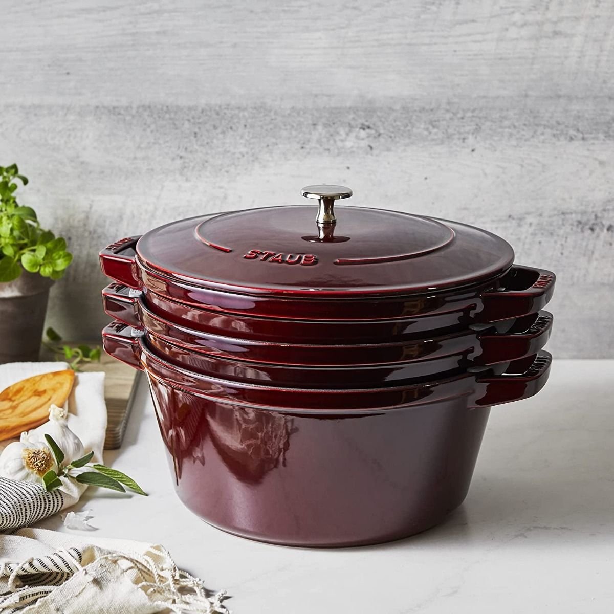 Staub Stackable Cocotte, Braiser, and Grill Pan with Lid | Grenadine Staub Stackable Cocotte, Braiser, And Grill Pan With Lid | Grenadine -Le Creuset sales 71h088smlyl. ac sl1500