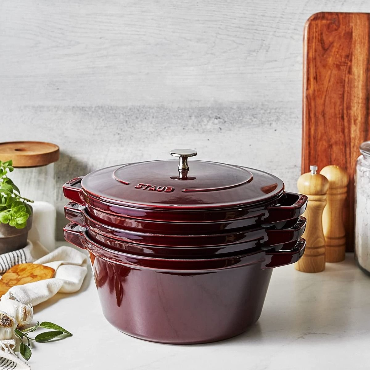 Staub Stackable Cocotte, Braiser, and Grill Pan with Lid | Grenadine Staub Stackable Cocotte, Braiser, And Grill Pan With Lid | Grenadine -Le Creuset sales 71qudu26bfl. ac sl1500