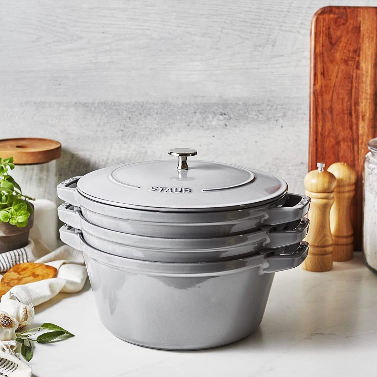 Staub Stackable Cocotte, Braiser, and Grill Pan with Lid | Graphite Grey Staub Stackable Cocotte, Braiser, And Grill Pan With Lid | Graphite Grey -Le Creuset sales 71rp9tznhwl. ac sl1500