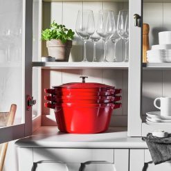 Staub Stackable Cocotte, Braiser, And Grill Pan With Lid | Cherry 10 Staub Stackable Cocotte, Braiser, And Grill Pan With Lid | Cherry -Le Creuset sales 750051523