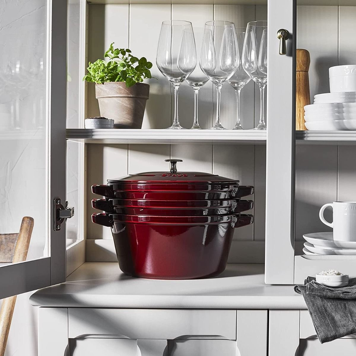 Staub Stackable Cocotte, Braiser, and Grill Pan with Lid | Grenadine Staub Stackable Cocotte, Braiser, And Grill Pan With Lid | Grenadine -Le Creuset sales 81 bhwkhd l. ac sl1500