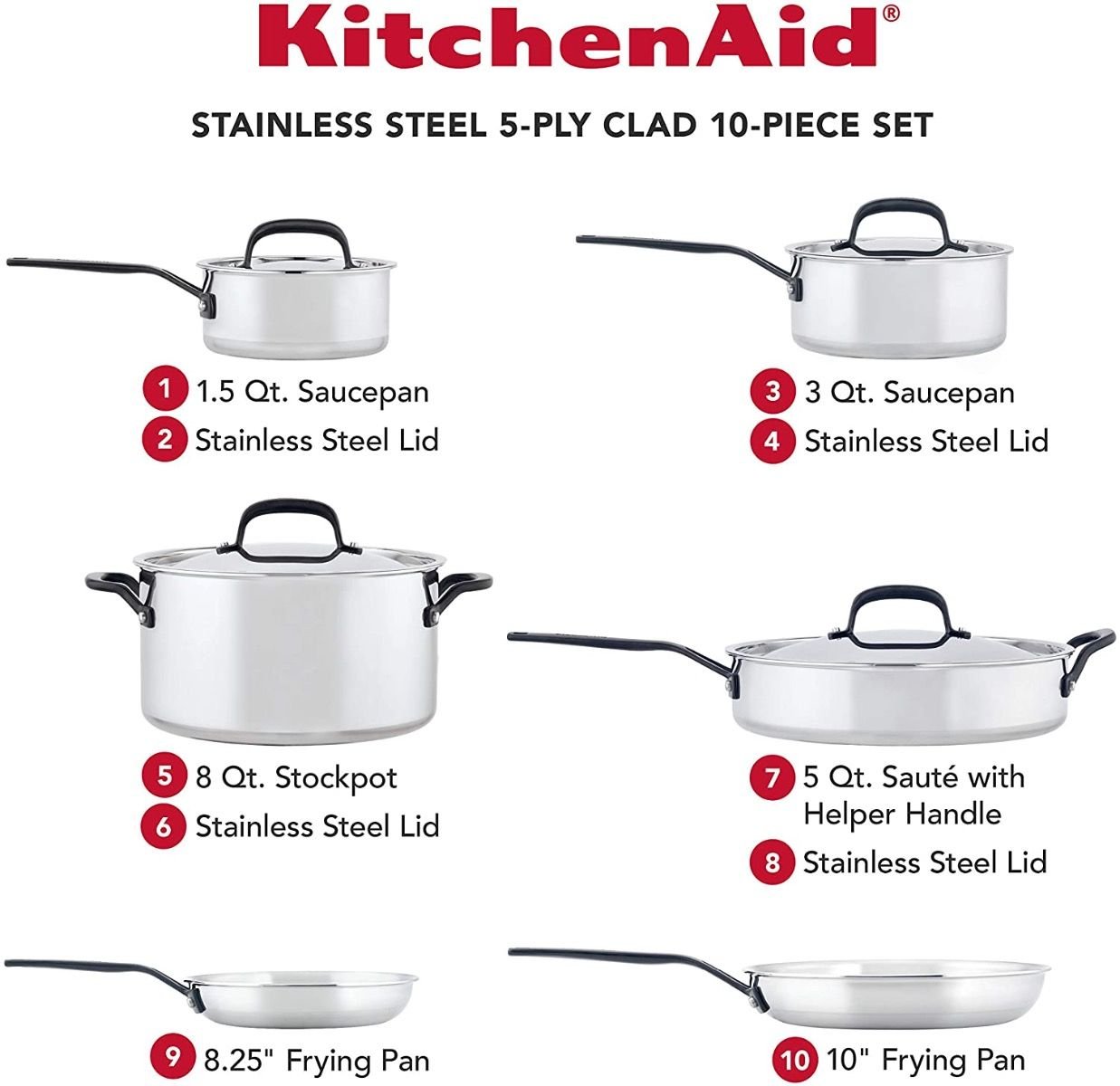 KitchenAid Stainless Steel 5-Ply Cookware Set | 10-Piece KitchenAid Non-Electrics KitchenAid Stainless Steel 5-Ply Cookware Set | 10-Piece -Le Creuset sales