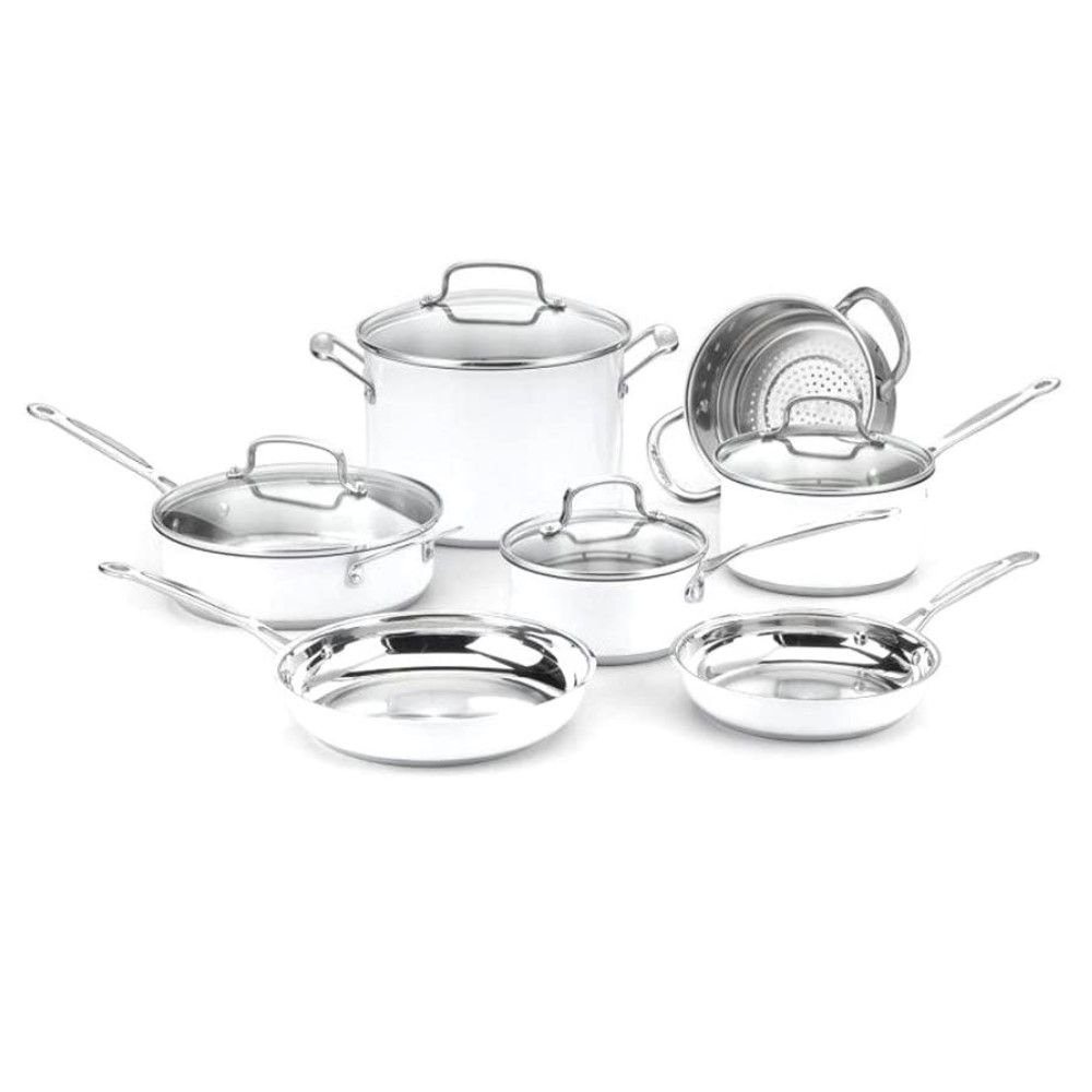 Cuisinart Matte White Stainless Steel Cookware Set | 11-Piece Cuisinart Matte White Stainless Steel Cookware Set | 11-Piece -Le Creuset sales cuisin 11 piece