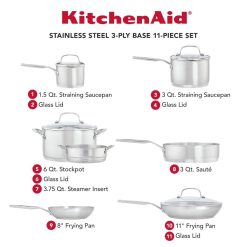KitchenAid Non-Electrics KitchenAid Stainless Steel 3-Ply Cookware Set | 11-Piece -Le Creuset sales dimensions