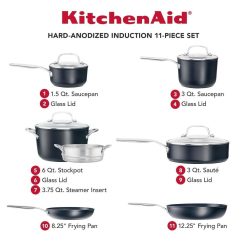 KitchenAid Non-Electrics KitchenAid Hard Anodized Induction Cookware Set | 11-Piece -Le Creuset sales dimensions 1