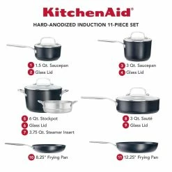 KitchenAid Non-Electrics KitchenAid Hard Anodized Induction Cookware Set | 11-Piece -Le Creuset sales dimensions 1