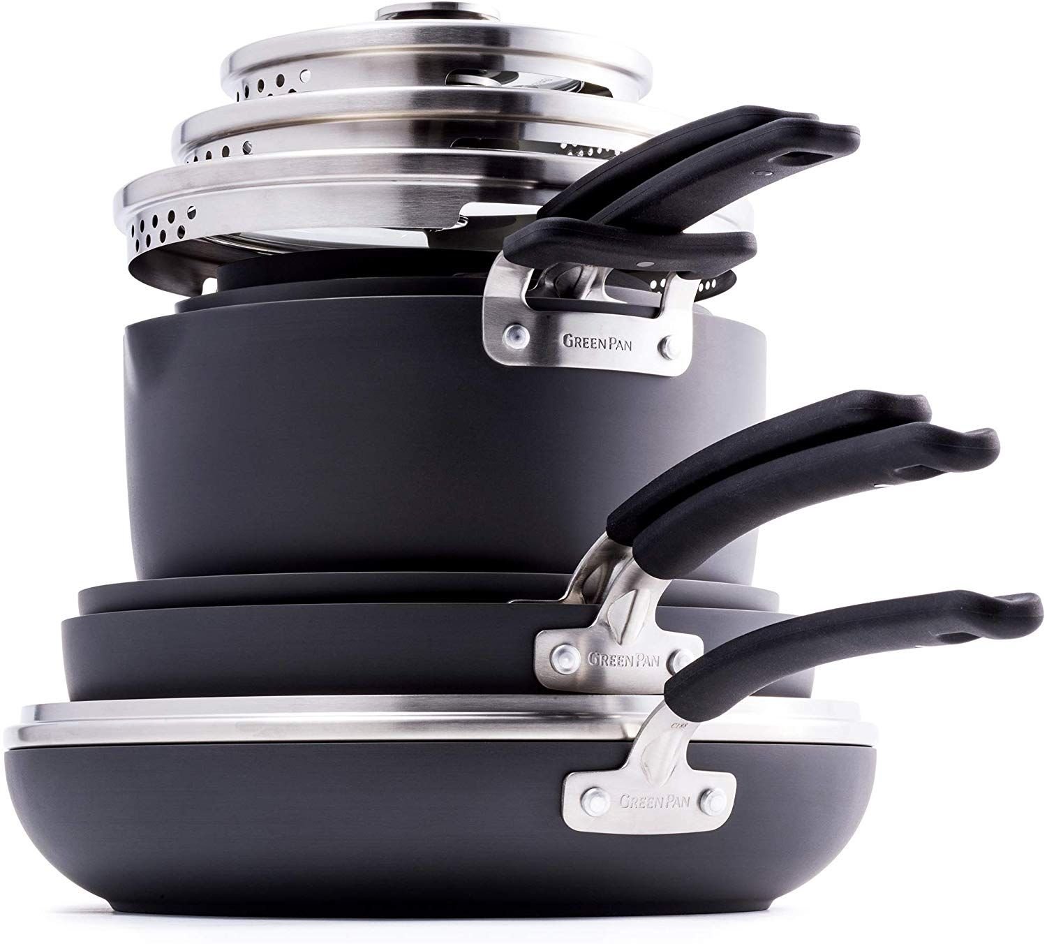 GreenPan Levels 11-Piece Nonstick Stackable Cookware Set GreenPan Levels 11-Piece Nonstick Stackable Cookware Set -Le Creuset sales greenpan levels 11 piece ceramic cookware set cc002120 001