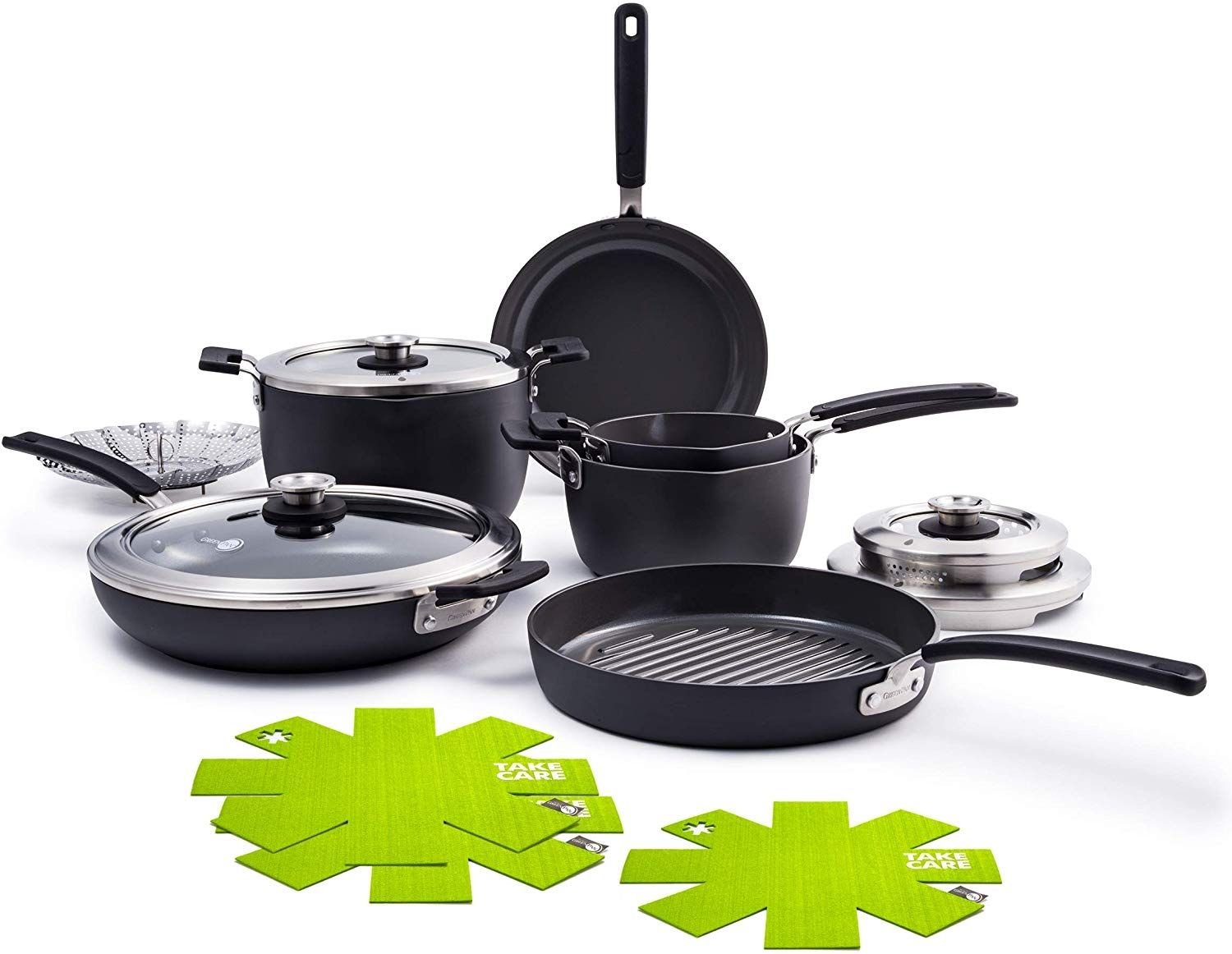 GreenPan Levels 11-Piece Nonstick Stackable Cookware Set GreenPan Levels 11-Piece Nonstick Stackable Cookware Set -Le Creuset sales greenpan levels 11 piece ceramic cookware set stackable for easy storage