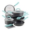 Rachael Ray 11-Piece Hard Anodized Cookware Set | Light Blue -Le Creuset sales hardblue1