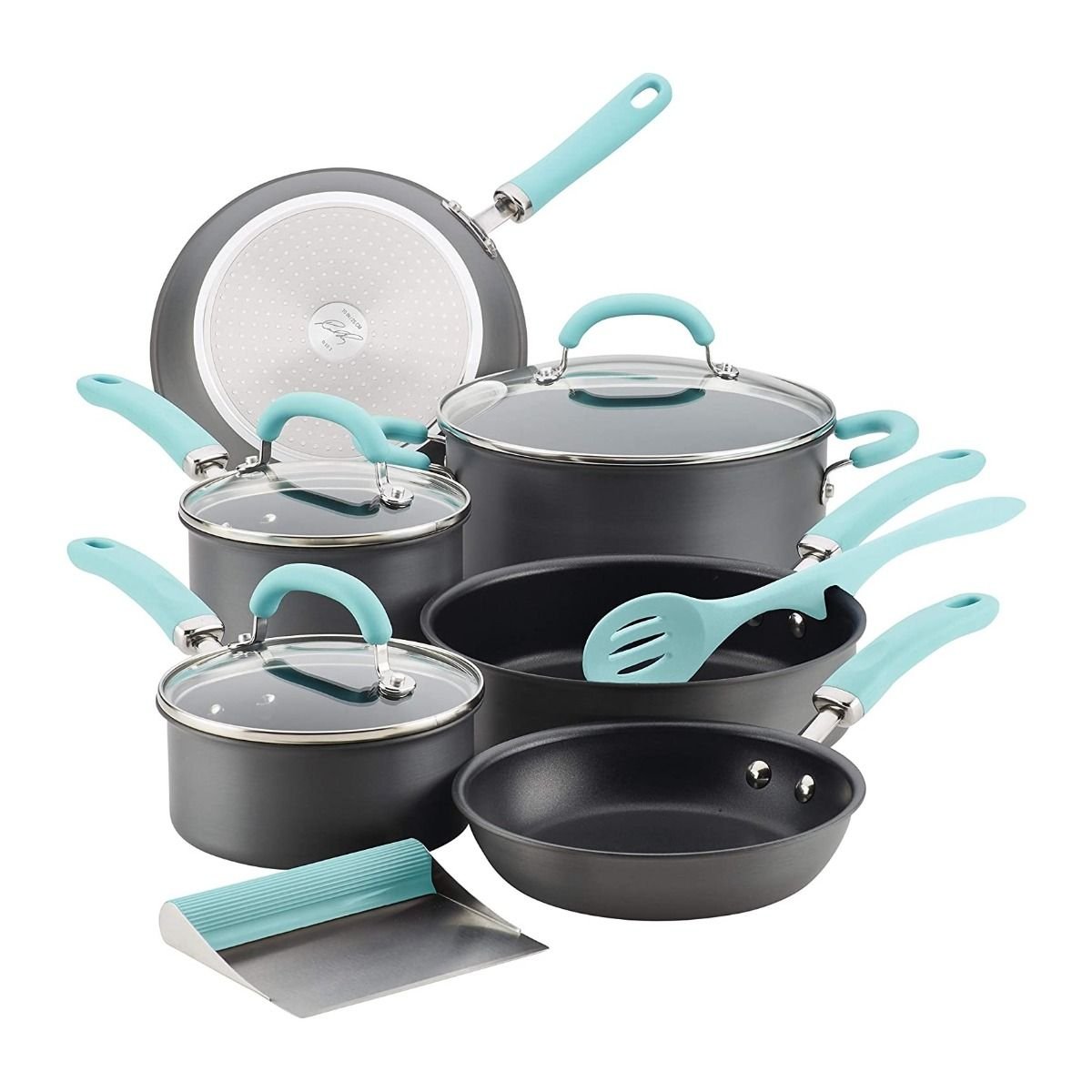 Rachael Ray 11-Piece Hard Anodized Cookware Set | Light Blue Rachael Ray 11-Piece Hard Anodized Cookware Set | Light Blue -Le Creuset sales hardblue1