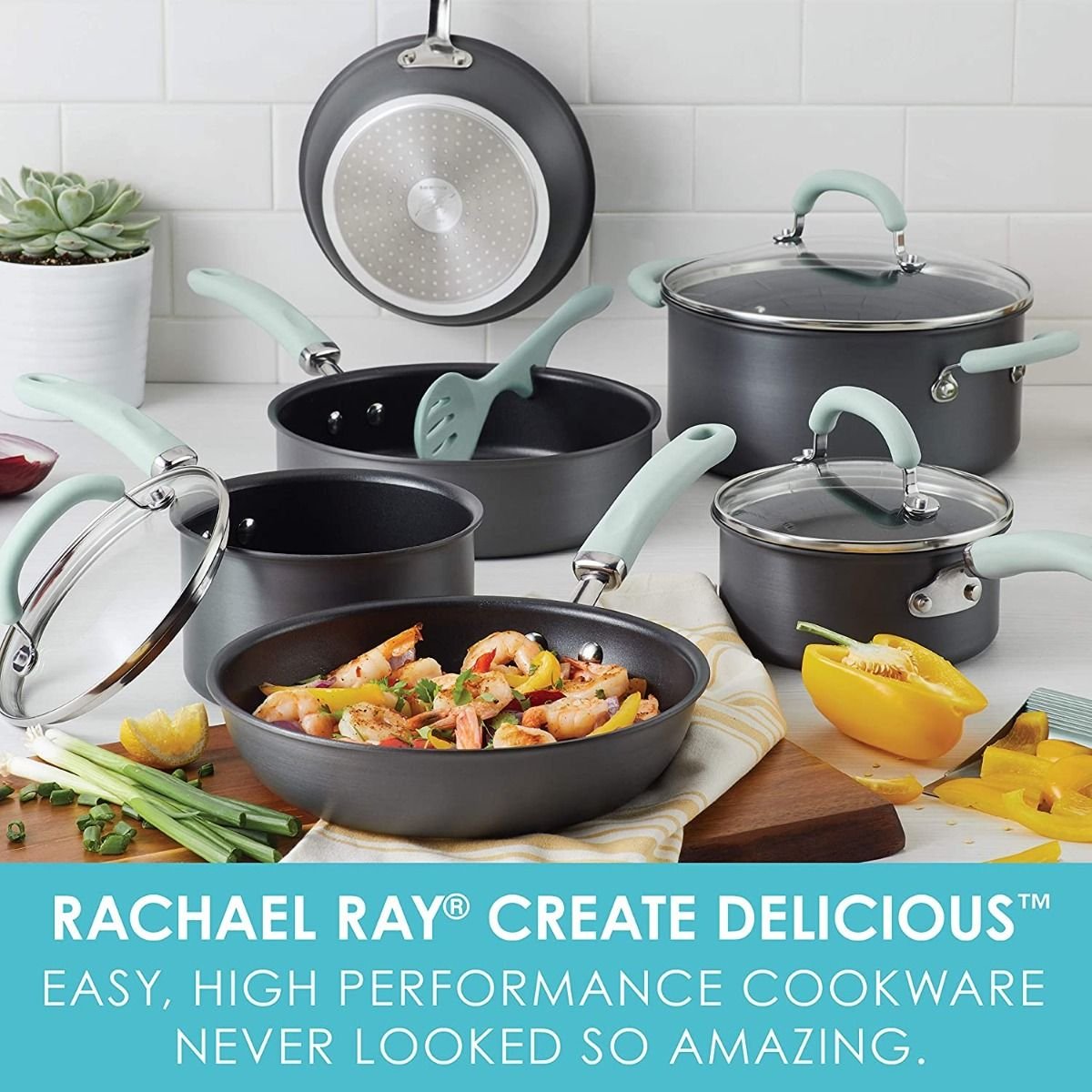 Rachael Ray 11-Piece Hard Anodized Cookware Set | Light Blue Rachael Ray 11-Piece Hard Anodized Cookware Set | Light Blue -Le Creuset sales hardblue2