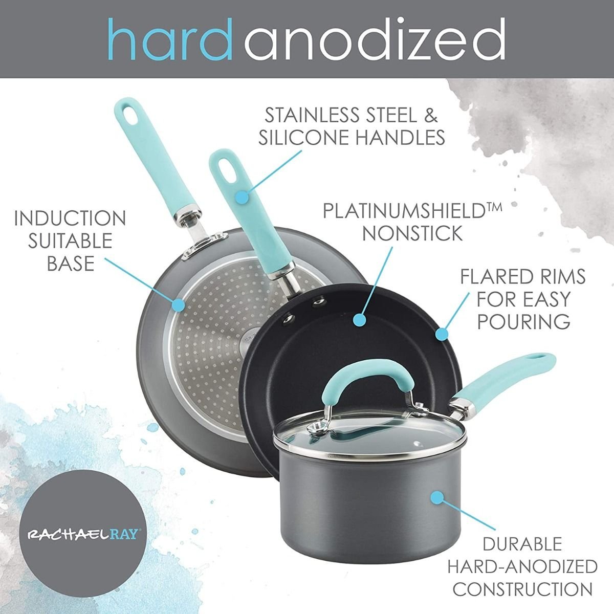 Rachael Ray 11-Piece Hard Anodized Cookware Set | Light Blue Rachael Ray 11-Piece Hard Anodized Cookware Set | Light Blue -Le Creuset sales hardblue5