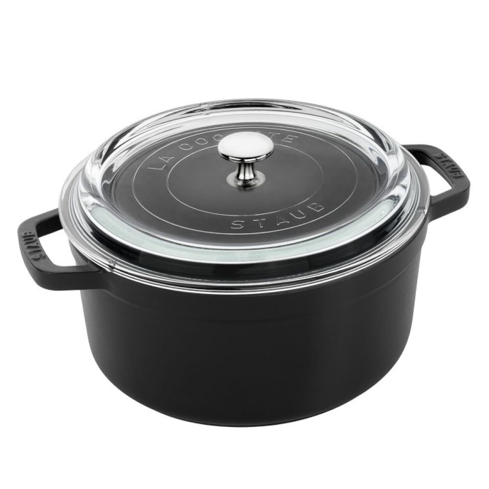 Staub 4 Qt. Round Cocotte/Dutch Oven with Glass Lid | Matte Black Staub 4 Qt. Round Cocotte/Dutch Oven With Glass Lid | Matte Black -Le Creuset sales img3o