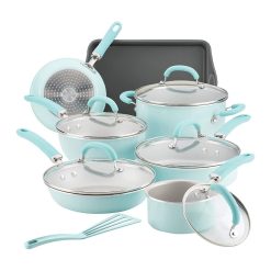 Rachael Ray 13-Piece Enameled Cookware Set | Light Blue Shimmer