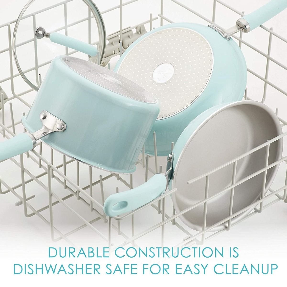 Rachael Ray 13-Piece Enameled Cookware Set | Light Blue Shimmer Rachael Ray 13-Piece Enameled Cookware Set | Light Blue Shimmer -Le Creuset sales lightbluecook3