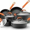 Rachael Ray Hard Anodized II Cookware Set W/ Orange Handles: 10pc -Le Creuset sales rachael ray cookware hard anodized ii aluminum 10pc set orange handles 87375 compressed