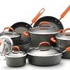 Rachael Ray Hard Anodized II Cookware Set W/ Orange Handles: 14pc -Le Creuset sales rachael ray cookware hard anodized ii aluminum 14pc set orange handles 87000 compressed