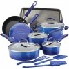 Rachael Ray Blue Gradient 14 Piece Enamel Cookware Set -Le Creuset sales rachael ray 14 piece cookware set gradient blue