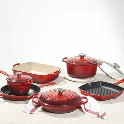 Le Creuset 10-Piece Signature Cookware Set With Stainless Steel Knobs | Cerise/Cherry Red -Le Creuset sales redset