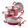 Rachael Ray 8-Piece Enameled Stacking Cookware Set | Red Shimmer 2 Rachael Ray 8-Piece Enameled Stacking Cookware Set | Red Shimmer -Le Creuset sales redshim1