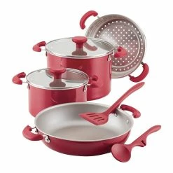 Rachael Ray 8-Piece Enameled Stacking Cookware Set | Red Shimmer