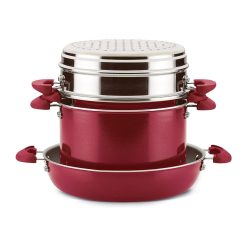 Rachael Ray 8-Piece Enameled Stacking Cookware Set | Red Shimmer 6 Rachael Ray 8-Piece Enameled Stacking Cookware Set | Red Shimmer -Le Creuset sales redshim8