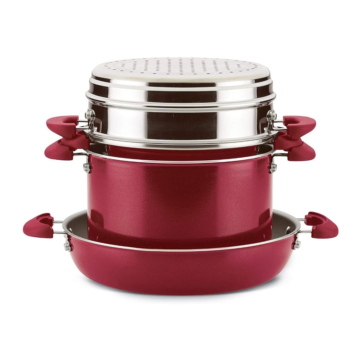 Rachael Ray 8-Piece Enameled Stacking Cookware Set | Red Shimmer Rachael Ray 8-Piece Enameled Stacking Cookware Set | Red Shimmer -Le Creuset sales redshim8