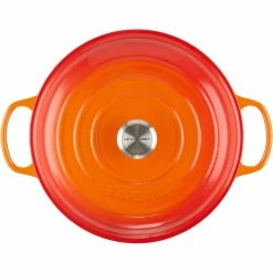 Le Creuset 3.5 Qt. Signature Enameled Cast Iron Braiser With Stainless Steel Knob | Flame Orange -Le Creuset sales rs11978 lc 20191015 fr ps 00013 s