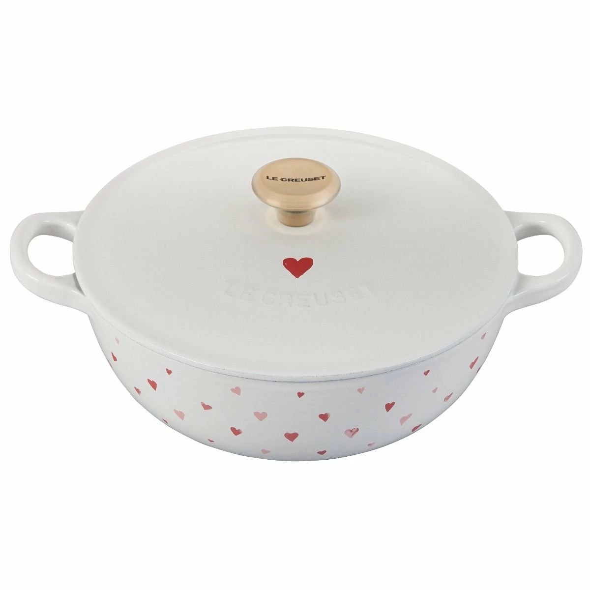 Le Creuset L'Amour 2.75 Qt. Enameled Cast Iron Soup Pot With Gold Knob & Heart Applique | White 3 Le Creuset L'Amour 2.75 Qt. Enameled Cast Iron Soup Pot With Gold Knob & Heart Applique | White
