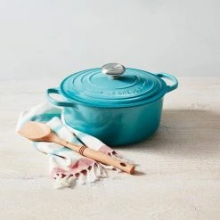 Le Creuset 5.5 Qt. Round Signature Cast Iron Dutch Oven With Stainless Steel Knob | Caribbean Blue -Le Creuset sales rs14418 rs8350 180319 lca caribbean rdo 016 soft sunlight ss