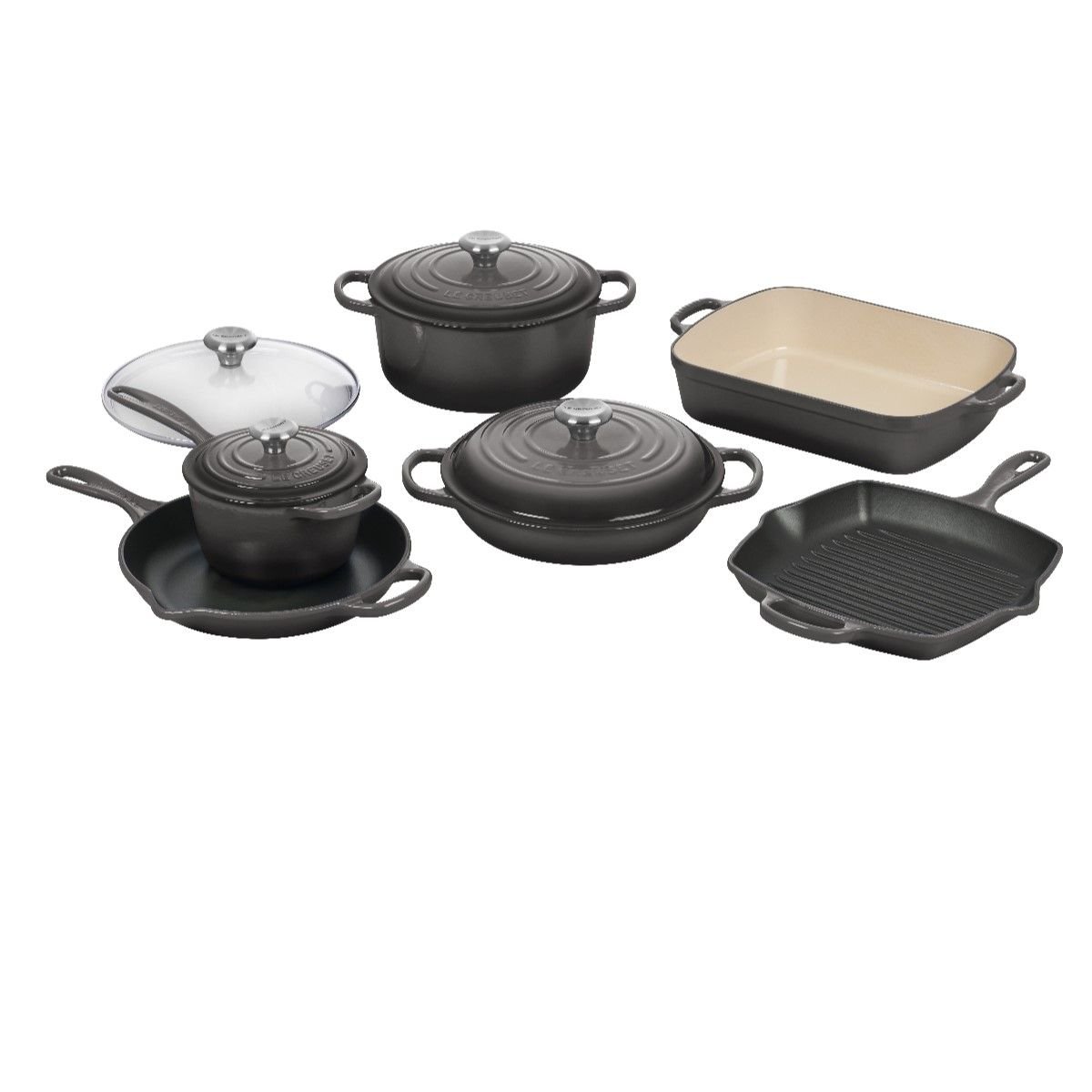 Le Creuset 10-Piece Signature Cookware Set with Stainless Steel Knobs | Oyster Grey Le Creuset 10-Piece Signature Cookware Set With Stainless Steel Knobs | Oyster Grey -Le Creuset sales rs15042 rs14038 ms2110 59ss oyster recolor