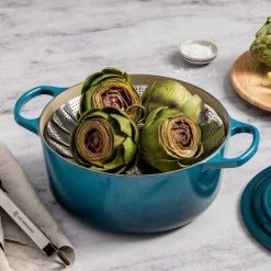 Le Creuset 4.5 Qt. Round Signature Dutch Oven With Stainless Steel Knob | Deep Teal -Le Creuset sales rs16337 p06 steaming in dutch oven lpr