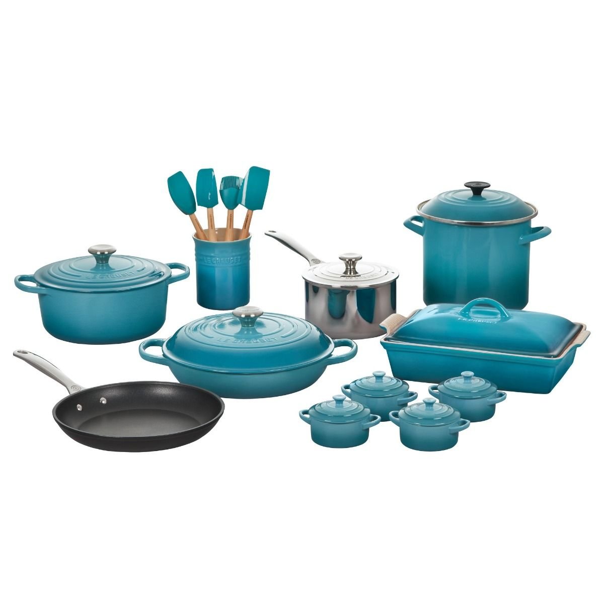Le Creuset 20-Piece Mixed Material Cookware Set| Caribbean Blue Le Creuset 20-Piece Mixed Material Cookware Set| Caribbean Blue -Le Creuset sales rs17183 ms2220 17 lpr