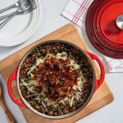Le Creuset 2.75 Qt. Shallow Round Dutch Oven | Cerise -Le Creuset sales rs18672 sausage and wild rice casserole overhead