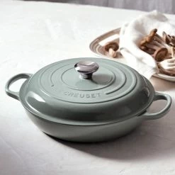 Le Creuset 3.5 Qt. Signature Enameled Cast Iron Braiser With Stainless Steel Knob | Sea Salt -Le Creuset sales rs9177 spring 2019 meringueseasalt 0173 lpr