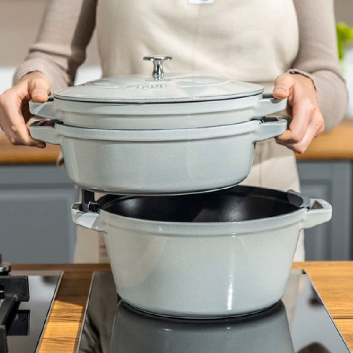 Staub Stackable Cocotte, Braiser, and Grill Pan with Lid | Graphite Grey Staub Stackable Cocotte, Braiser, And Grill Pan With Lid | Graphite Grey -Le Creuset sales stack mason comp 600 600 stackmasonry 1