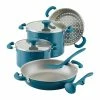 Rachael Ray 8-Piece Enameled Stacking Cookware Set | Teal Shimmer -Le Creuset sales teal1