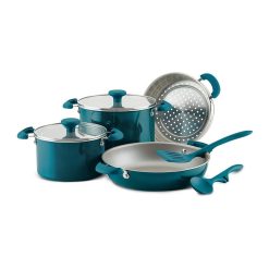 Rachael Ray 8-Piece Enameled Stacking Cookware Set | Teal Shimmer -Le Creuset sales teal10