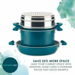 Rachael Ray 8-Piece Enameled Stacking Cookware Set | Teal Shimmer -Le Creuset sales teal14